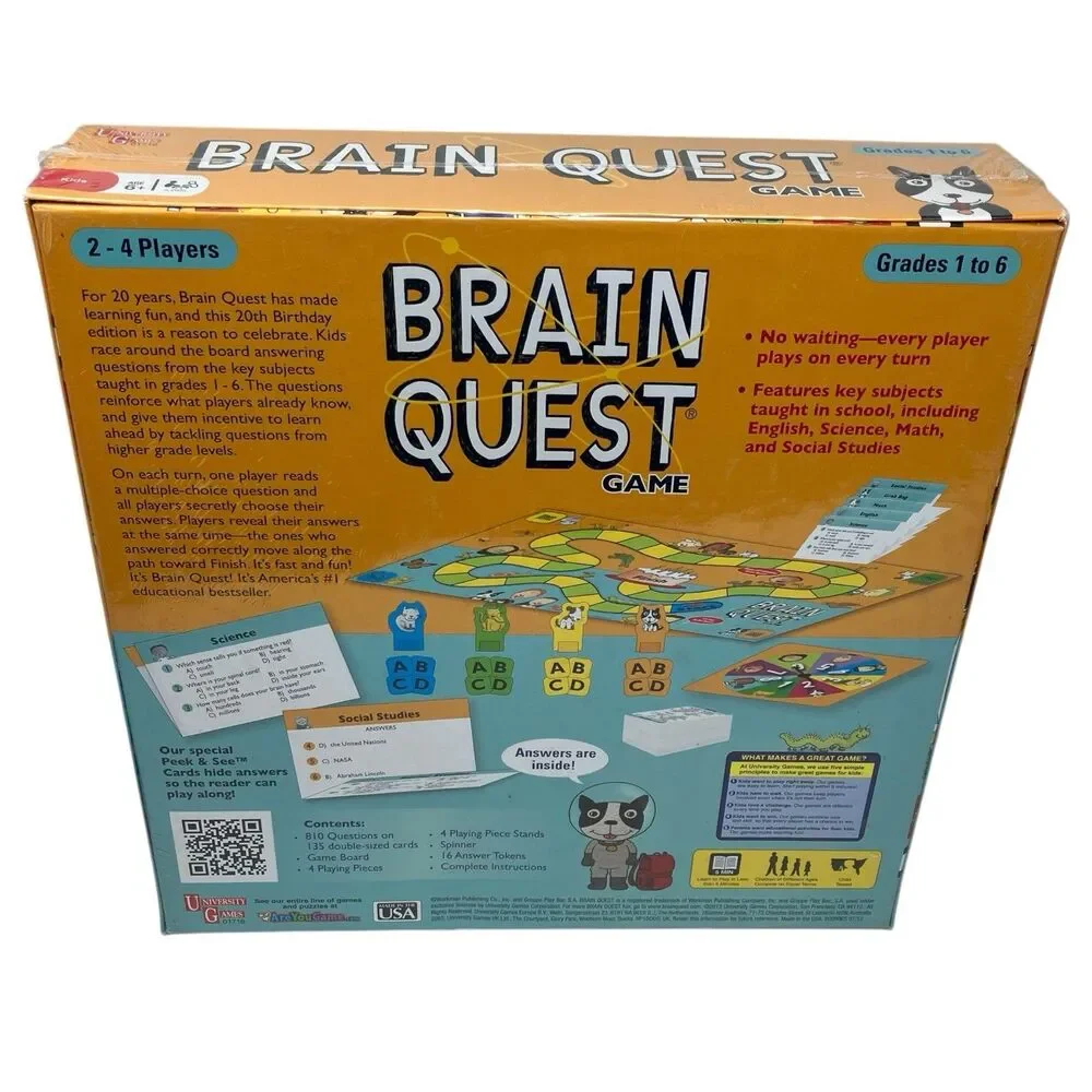 University Games Brain Quest Board Game Grades 1-6 20th Birthday Edition Sealed